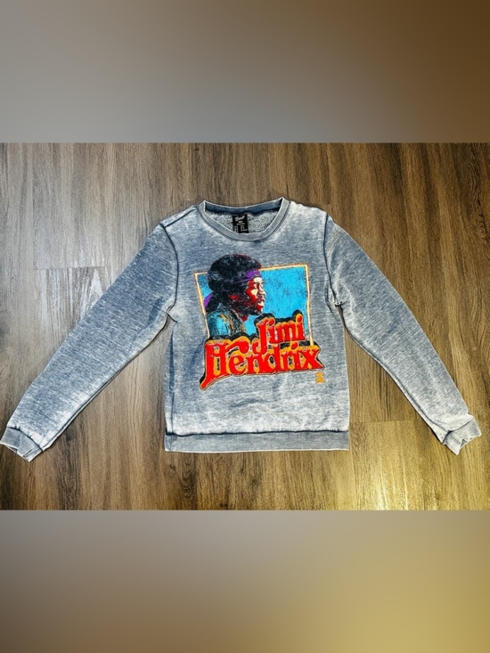 David Bowie Jimi Hendrix Graphic Sweatshirt Gray Acid Wash Pullover Adult Small